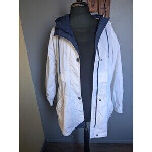 Vintage Pacific Trail Windbreaker Jacket, White & Navy Blue Medium Weight Coat